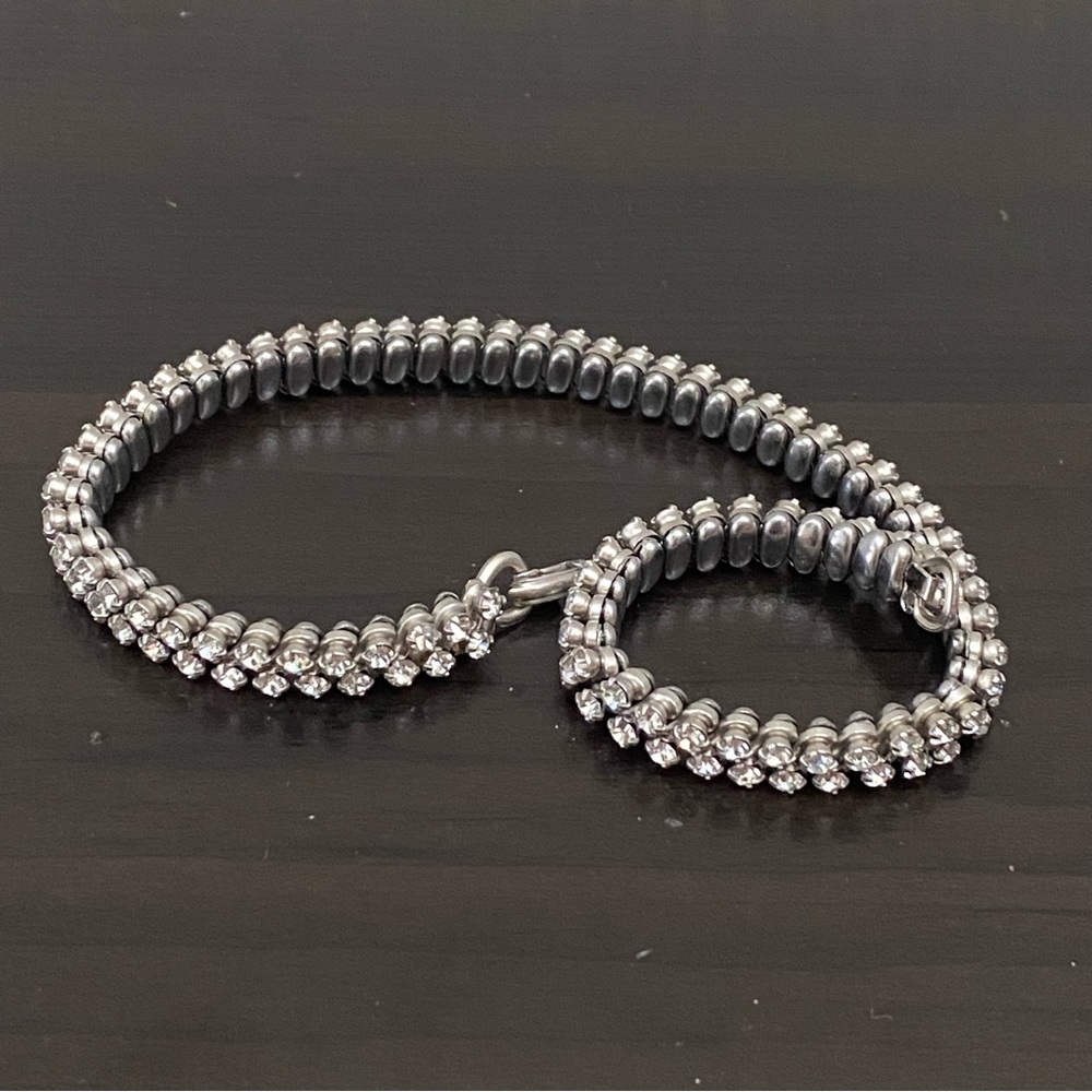 Vintage Clear Rhinestones Silver-tone Expandable Choker Necklace - Picture 7 of 16